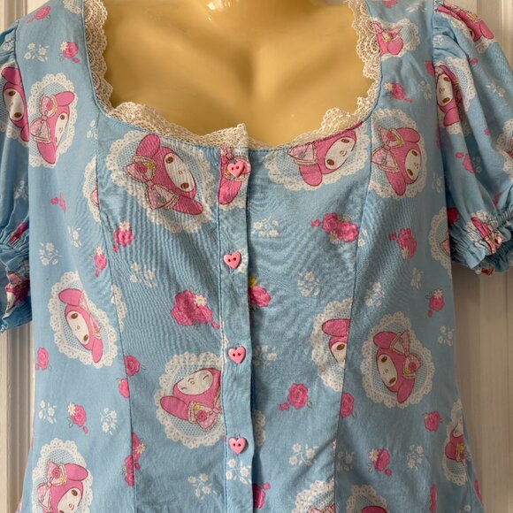 My Melody XL Sanrio floral Lace Peasant cutsey core Woven Top hot topic - Picture 3 of 8
